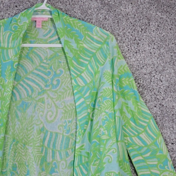 Lilly‎ Pulitzer Cardigan Womens S/M Green Waterfall Coverup Beach Resort READ - Picture 3 of 14